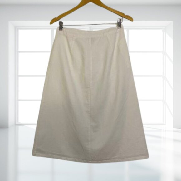 TOBI White Linen Blend A-Line Midi Skirt w/ Button Front and Pockets | M - Picture 2 of 11